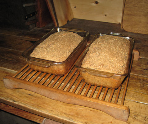 whole grain bread in glass pans
