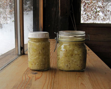 green sauerkraut in jars