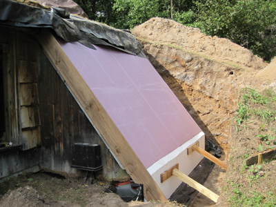 foam insulation on rebuilt entry wall