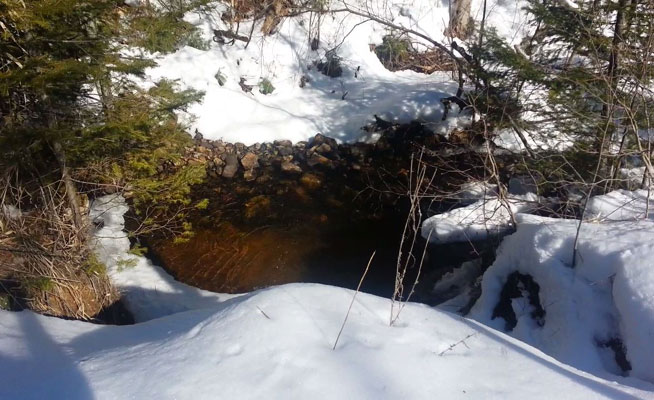 snowmobile trail creek crossing at Days River Pathway