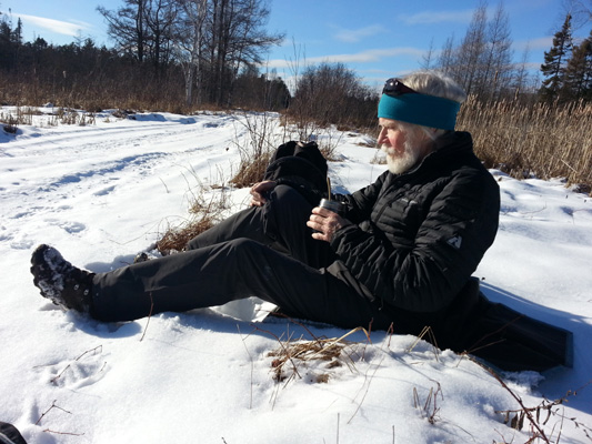 lunch in the snow trail-side