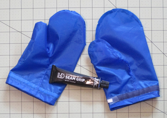 sil-nylon mittens before seam sealing