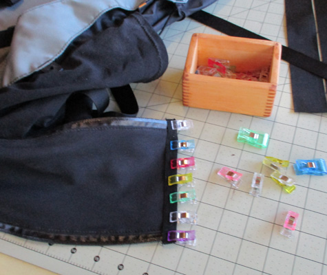 craft clips on gray backpack alteration